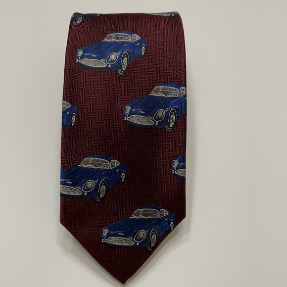 Robert Talbott Best of Class Blue Cars on Burgundy 100% Silk Tie. - Picture 1 of 6